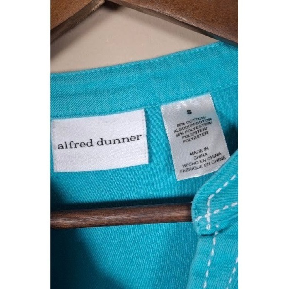 Alfred Dunner Turquoise Butterfly Floral Embroidered 3/4 Sleeve Top Size 8 - Picture 3 of 6